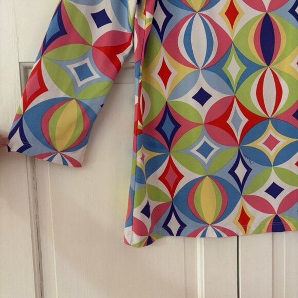 Melly M Jersey Top V Neck Blouse Size XL Retro‎ Abstract Pattern Kaleidoscope - Picture 2 of 9